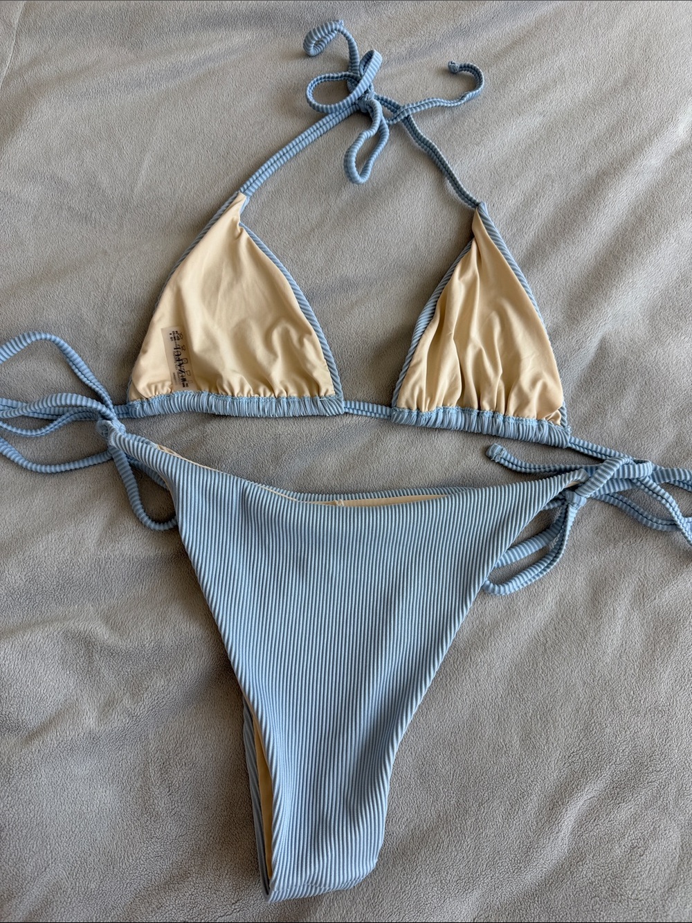 Zaful Light Blue Ribbed String Bikini - Picture 2 of 4